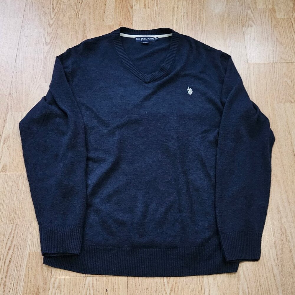 Men's US Polo Assn. Big & Tall V-Neck Sweater - Navy - 2XLT - Used